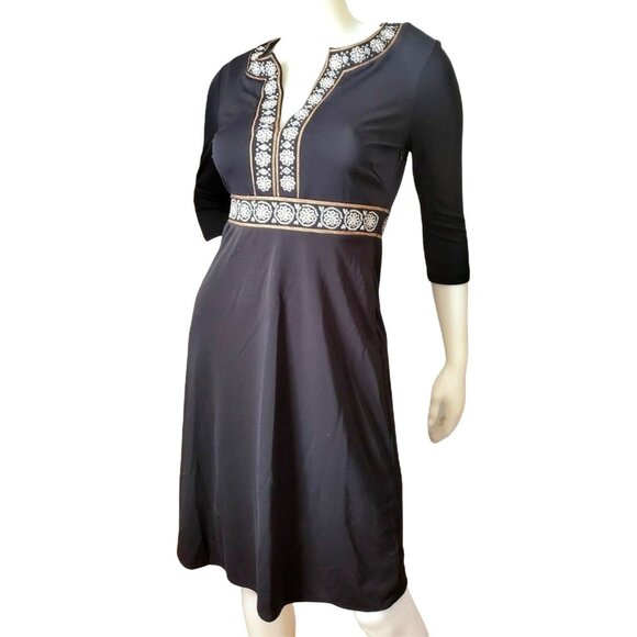 Sigrid Olsen Sm Dress Y2K Sequin V-Neck Empire Waist Knee Length Petite Floral - Picture 2 of 12